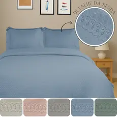 Kit Colcha Cobre Leito Casal Queen King 3 Peças Rendada Lisa Delicada Habitat