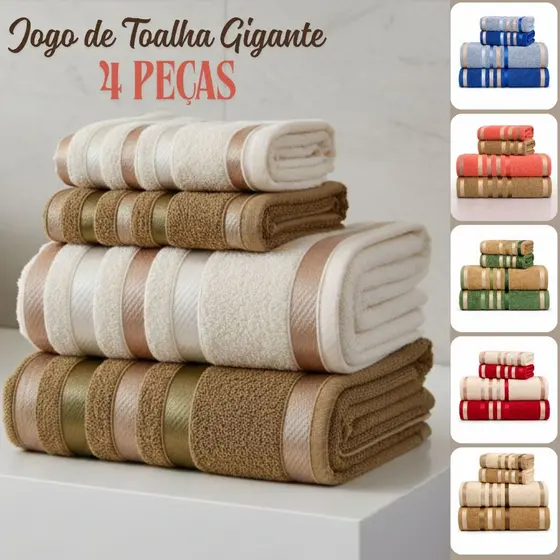 Jogo de Toalha Banhão Gigante 100% Algodão 4 Pçs Macio Excelente Absorção Banho Rosto Colore Habitat