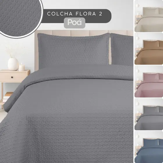 Colcha Cobre Leito Casal Queen King Solteiro Lisa Kit 3 Peças c/ Porta Travesseiro Habitat Flora 2