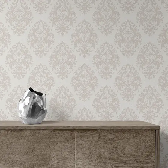 Papel De Parede Arabesco Verde e Bege Adesivo Vinílico Lavável