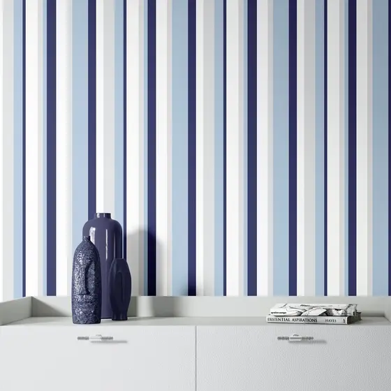 Papel De Parede Listras Infantil Azul Quarto Adesivo 3 Mts