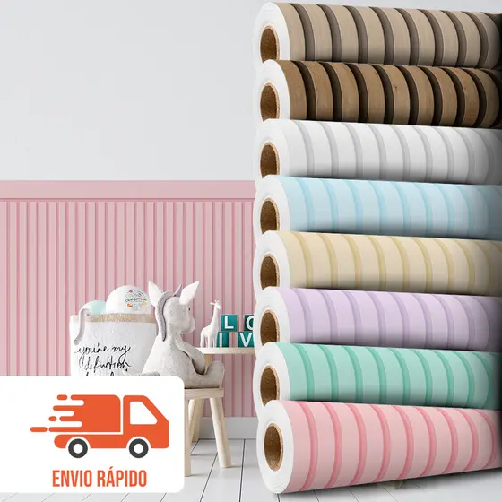 Papel de Parede Ripado Premium Infantil Autocolante Meia Parede Varias Cores