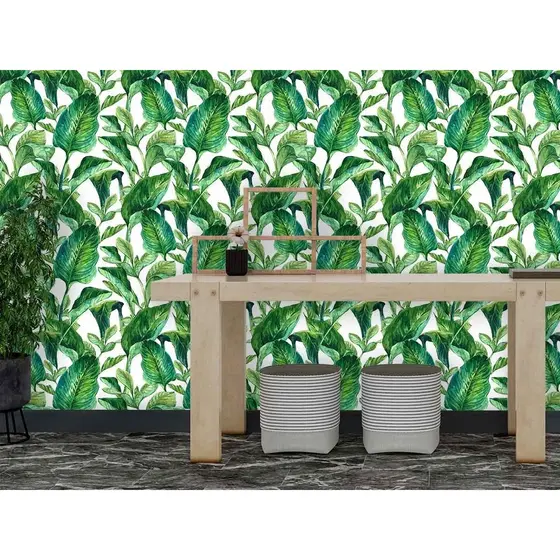 Papel De Parede 3d Folhas Folhagem Tropical Auto Colante