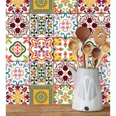 Adesivo Azulejo em Tons de Vermelhos Português