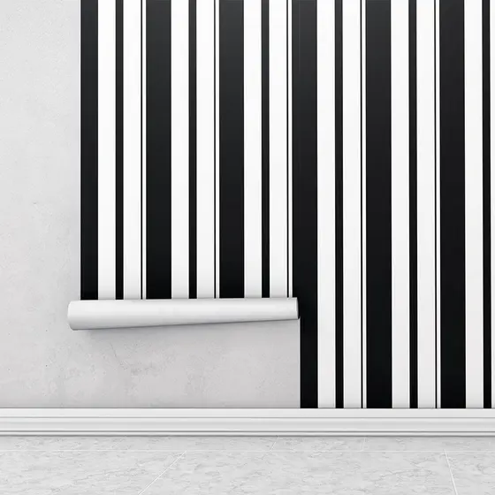 Papel de parede listrado em tons preto e branco Para Sala e Quarto