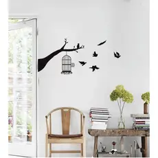 Adesivo Decorativo Parede Galhos Pássaros Gaiola Passarinhos