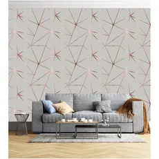 Papel De parede Para Quarto E Sala Geométrico Rose Silver Meia Parede