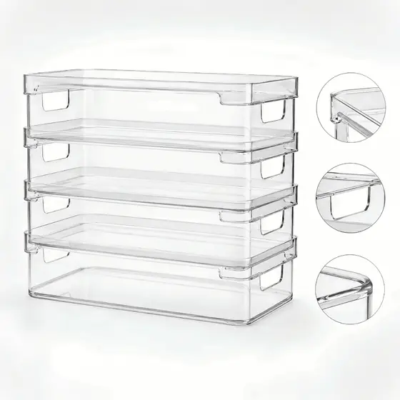 Kit 4 Organizador Multiuso de Armário 2,8L Dispensa Empilhavel Transparente Modular Cozinha Bandeja
