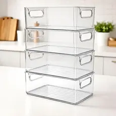 Kit 4 Organizador de Armário Multiuso Transparente Empilhável Gaveta Cozinha Despensa Geladeira