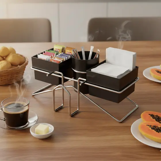 Suporte Organizador para Café Açúcar Guardanapo Adoçante Chá Colherzinha 5 Divisórias Preto