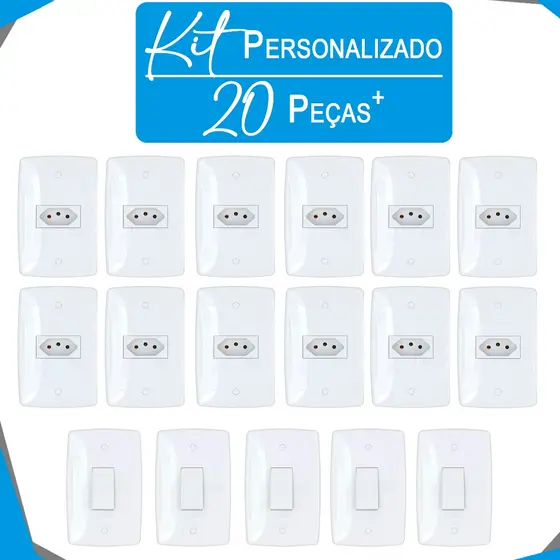 Kit 20 Peças Tomadas 10A ou 20A e Interruptor simples Finesse + Branco - Monte Seu Kit Blux