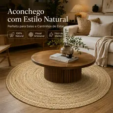 Tapete De Juta 100% Natural Redondo Grande 1.20m Sala Quarto Elegante Aconchegante Rústico Luxo