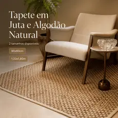Tapete Grande em Juta e Algodão Natural 2 Tamanhos Elegante Rústico Luxo Decoração Sala Quarto Fácil Limpeza Durável