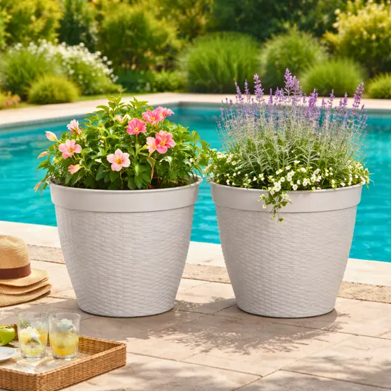 Kit 10 Vasos Redondo Vime Rattan Borda Reta 30 Litros Decoração
