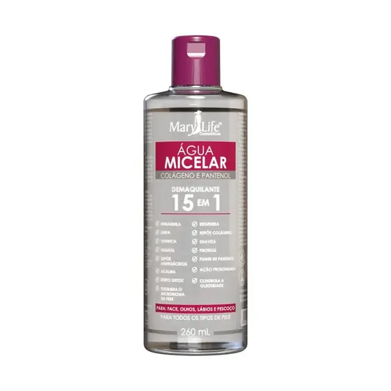 Água Micelar Colágeno e Pantenol Demaquilante 15 em 1 – Mary Life