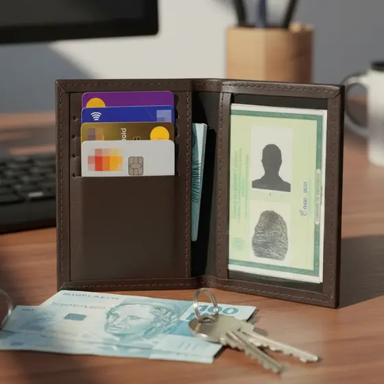 Carteira Slim Couro Porta Cartões RG CNH