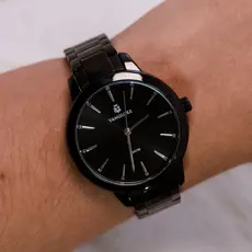 Relógio Feminino Preto All Black Slim 36mm Pulseira Aço Inox Vanglore Essence