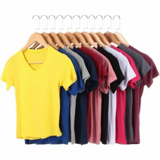 Kit 4 Blusa Feminina Gola V Manga Curta Tshirt Basica Blusinha