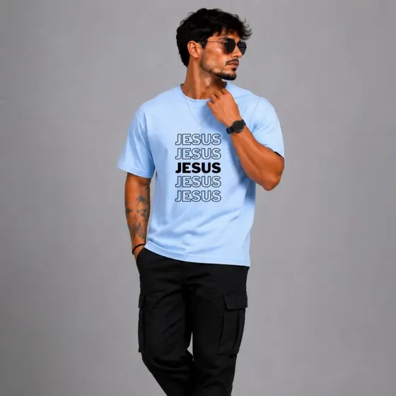 Camiseta masculina com estampa Jesus 100% algodão
