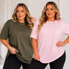 Kit 2 Camisetas Feminina Plus Size 100% algodão Premium