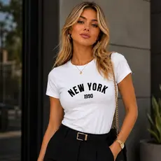 Blusa Feminina New York Manga Curta Tshirt