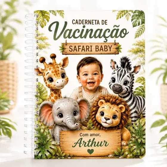 Caderneta Vacinação Safari Menino Personalizada
