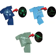 kit 3 Conjuntos Pijama de Verão Juvenil Infantil Menino Masculino e Menina Feminina que Brilha no Escuro do 01 ao 16