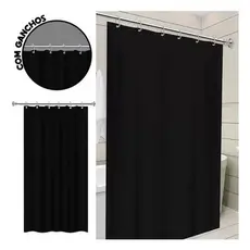 Cortina Box Em Pvc Antimofo Banheiro - Sem Visor Preta Com Ganchos