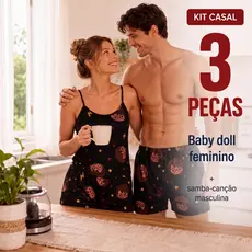 Kit Casal Pijama Namorados Modelo Cropped Virgínea e Samba Canção - Modelo Tradicional e Cropped