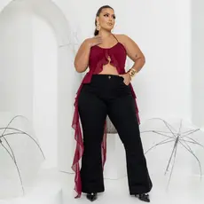 Calça Flare Jeans Feminina Plus Size Cintura Alta Com Lycra Moda Feminina