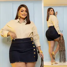 Shorts Saia Jeans Feminino Desfiado Plus Size C/ Lycra Cintura Alta