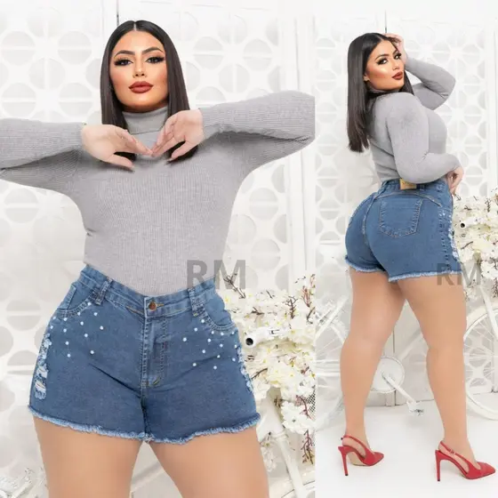 Shorts Jeans Feminino Plus Size C/ Lycra