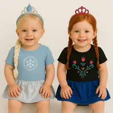 Fantasia Anna e Elsa Frozen Infantil – Body com Saia de Tule + Tiara Trança