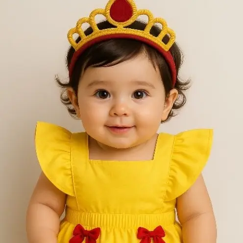 Romper Bela com laço ou coroa tiara mesversário bebê menina princesa