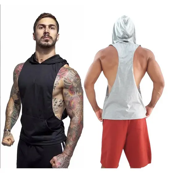 Camisa Regata Masculina Cavada Basica com capuz Top Verão academia