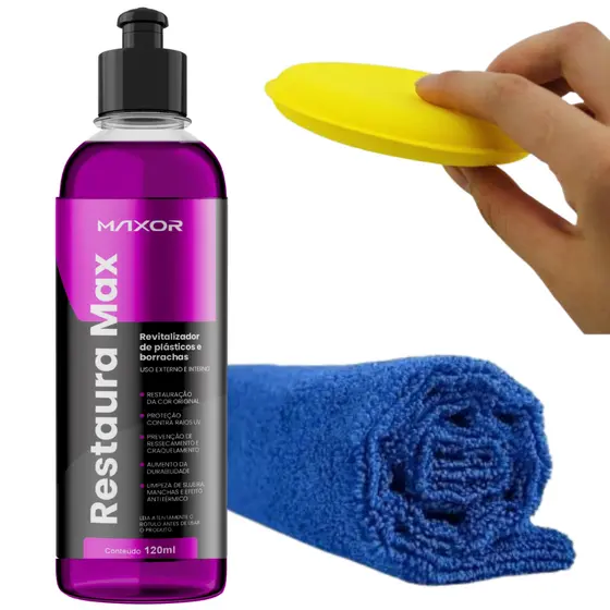 Kit Revitalizador de Plastico Restaura Max Tipo 1 Toalha microfibra 1 Aplicador