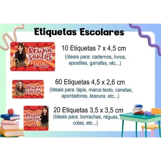 ETIQUETA ESCOLAR  ADESIVA  - AS AVENTURAS DE POLIANA  -  CADERNOS, LÁPIS, CANETAS, APONTADOR, LIVROS