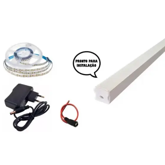 Perfil 1m Sobrepor Slim Branco + Fita 120led + Fonte