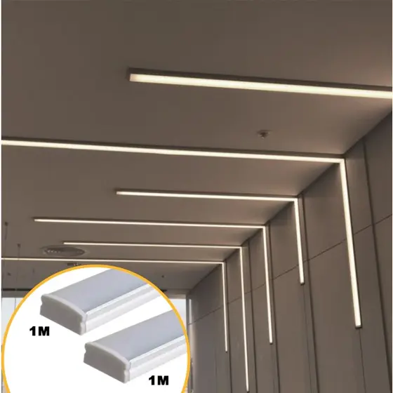 Perfil Sobrepor Em L 2 Metros Corte 45° Completo Fita C Fonte Corte Teto-Parede Decoração Iluminação