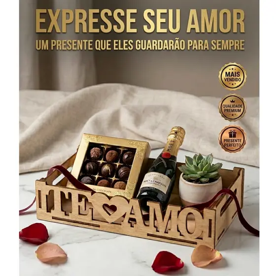 Kit 25 unidades Bandeja Te Amo 26x15x5cm Cesta Aniversario Lembrancinha Presente Amor