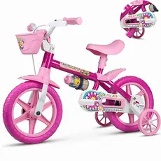 Bicicleta Infantil Aro 12 Nathor Flower Rosa Menina 1-4 Anos com Rodinhas e Cestinha