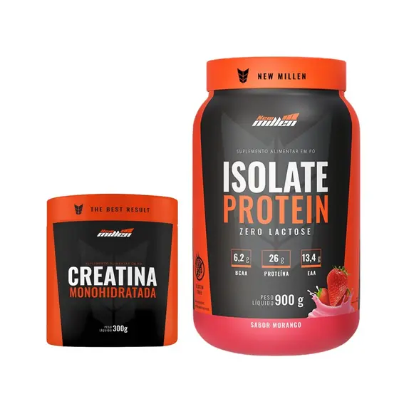 Whey Protein Isolado Zero Lactose New Millen 900g + Creatina 300g