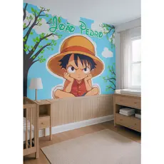 Papel de Parede One Piece Luffy Chibbi + Nome personalizado para Quarto m²