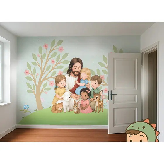 Papel de Parede Infantil Religioso Crianças M² PAREDE TODA + Nomes