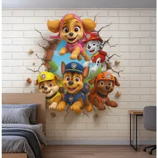Papel de Parede Tema Patrulha Canina para quarto de criança menino menina 3D efeito
