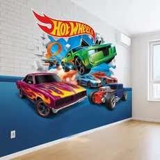 Papel de Parede Tema Carros Hot Wheels  para quarto de menino + Nome  M² parede total