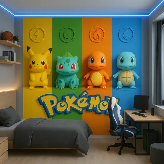 Papel de Parede Pokémon 3D sob medida m² Pokemon Pikachu para quarto de menino