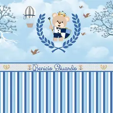 Papel de Parede Tema Bebê Principe Ursinho Azul Fofo para quarto de menino + Nome  M² parede total