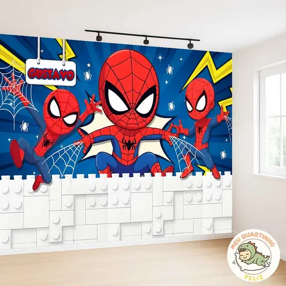 Papel de Parede da Marvel Homem Aranha 3D + Nome para Quarto Menino