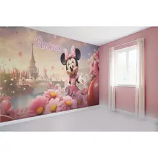 Papel de Parede Tema Minnie Rosa para quarto de menina + Nome  M² parede total